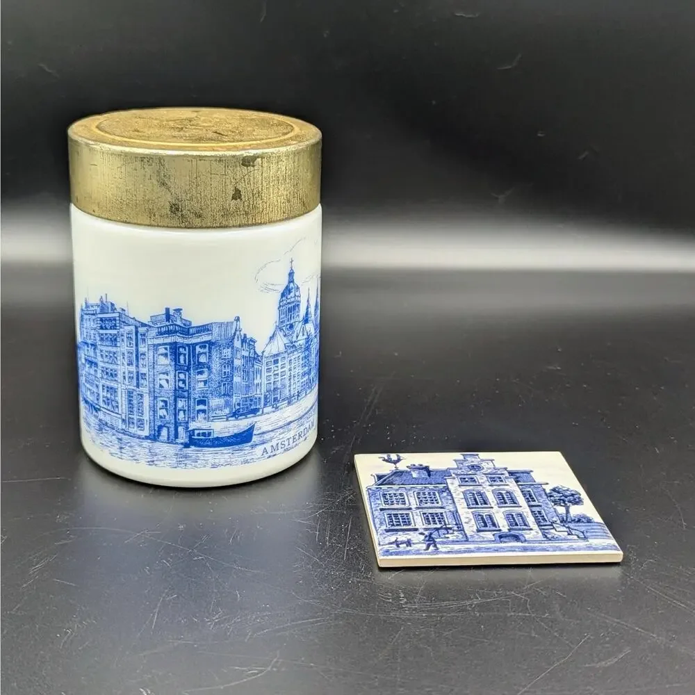 KLM Business Class Delft Blue Amsterdam Jar & Mini Tile Set – Royal Goedewaagen